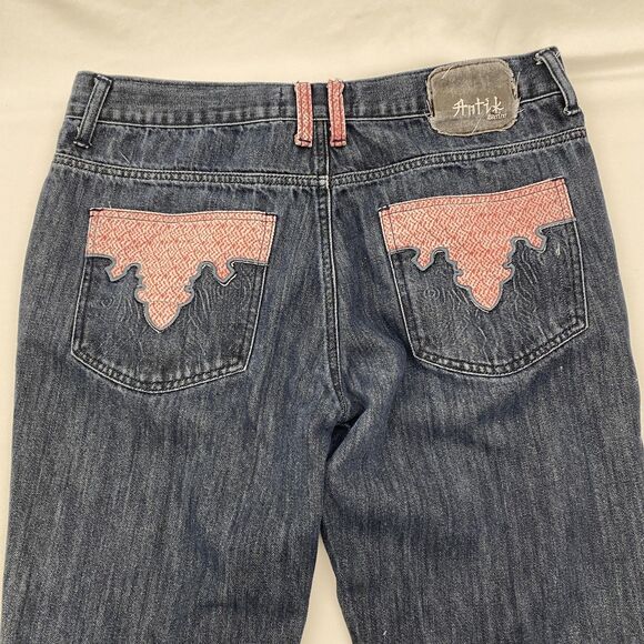 Antik Denim Jeans Mens 36x32 Blue Straight Leg Patchwork Pockets Y2K Style - Picture 3 of 12